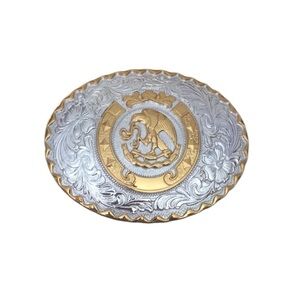 Silver and Gold Oval Belt Buckle